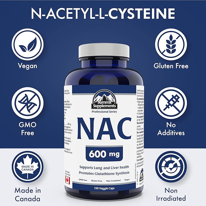Summit Supplements - NAC Supplement 600mg, Nac n-Acetyl cysteine, Supports Antioxidant Glutathione Levels, Immune System Support, Liver Support - Product of Canada - 150 Capsules