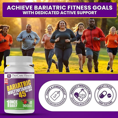 Procare Health Bariatric Multivitamin with Iron 45mg Chewable (30 Tablets) - Fruit Punch Flavor Bariatric Multivitamin Chewable Pills for Gastric Bypass & Sleeve Gastrectomy Patients (01 Month Supply)