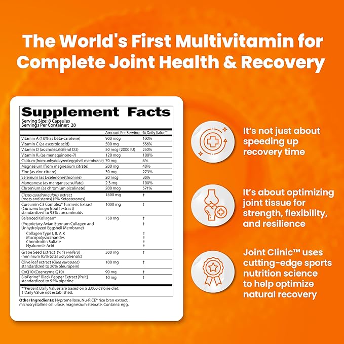 SaltWrap Joint Clinic - Joint Health Multivitamin Supplement - Tendon, Ligament, Cartilage Support – with Cissus, C3 Curcumin Turmeric, Type 2 Collagen, 224 Capsules