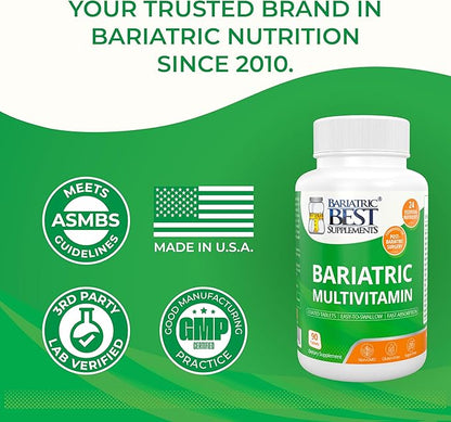 Bariatric Multivitamin with Iron for Post-Gastric Bypass & Sleeve Surgery, Energy Supplements, 90 Tablets, 24 Essential Nutrients, Formulated by Bariatric Surgeons per ASMBS Guidelines