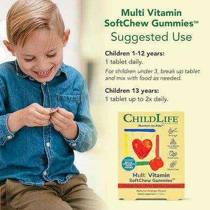 CHILDLIFE ESSENTIALS Kids Multivitamin SoftChew Gummies - Kids Vitamins, Multivitamin for Kids, Multivitamin Gummies, Toddler Vitamins, Kids Chewable Vitamin, Sugar Free - Natural Orange, 27 Tablets