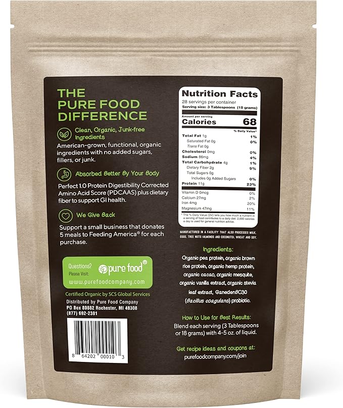 Plant Based Protein Powder with Probiotics | Organic, Clean, All Natural, Vegan, Vegetarian, Whole Superfood Nutritional Supplement with No Additives | Keto (Chocolate)