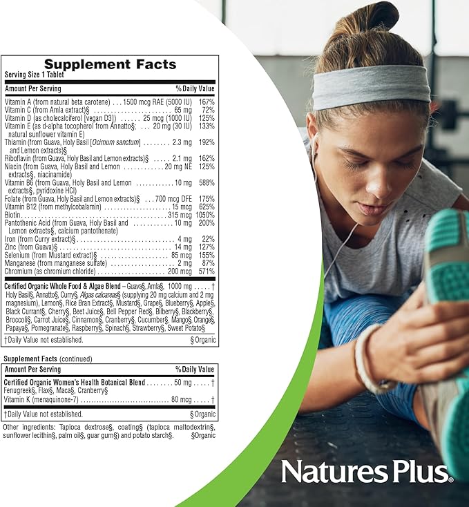 Natures Plus Source of Life Garden Certified Organic Women’s Once Daily Multivitamin - 30 Vegan Tablets - Pure, Natural Whole Food Ingredients - Energy Boost - Vegetarian, Gluten-Free - 30 Servings
