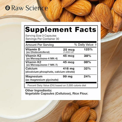 Calcium Citrate with Vitamin D3 K2 & Magnesium Glycinate - Bone Strength Supplement - Plant Based Calcium Supplements for Women & Men - Magnesium and Calcium D3 K2 Pills for Bone Health - 90 Capsules