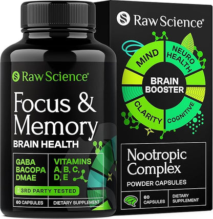 Nootropics Brain Supplements for Memory & Focus with Huperzine A, Phosphatidylserine, DMAE - Brain Health Support: GABA, Choline, DHA, Bacopa Monnieri, Memory Supplement for Brain Support, 60 Capsules