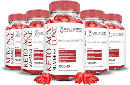 (5 Pack) Luxe Keto ACV Gummies Advanced Formula 1000MG Luxe Keto Gummies Apple Cider Vinegar Formulated with Pomegranate Beet Juice Powder B12 Vegan Non GMO 300 Gummys