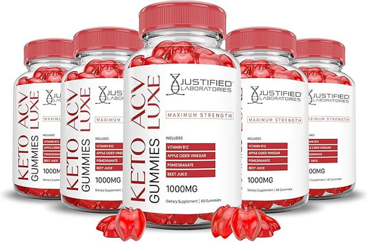 (5 Pack) Luxe Keto ACV Gummies Advanced Formula 1000MG Luxe Keto Gummies Apple Cider Vinegar Formulated with Pomegranate Beet Juice Powder B12 Vegan Non GMO 300 Gummys