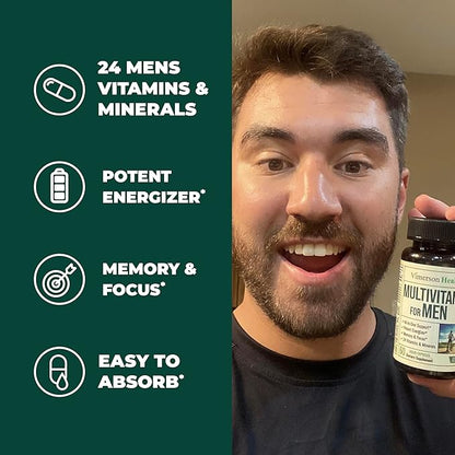 Multivitamin for Men - Daily Mens Multivitamins & Multiminerals with Vitamin A, C, D, E, B12, Zinc, Iron. Essential Vitamins for Men - Mens Vitamins for Energy, Focus & Mens Health. 60 Liquid Capsules