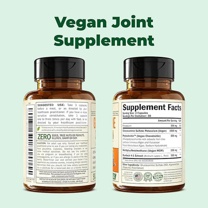 Vegan Glucosamine Chondroitin MSM - 100% Vegan Joint Support Supplement for Women & Men with Burdock and Glucosamine Sulfate 1500 mg. Used for Cartilage and Joint Health and Flexibility - 90 Capsules