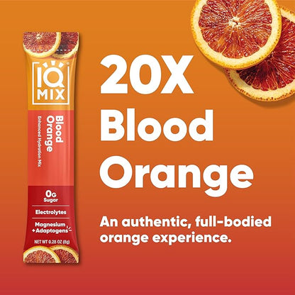 IQMIX Sugar Free Electrolytes Powder Packets - Hydration Supplement Drink Mix with Keto Electrolytes, Lions Mane, Magnesium L-Threonate, and Potassium Citrate - Blood Orange (20 Count)