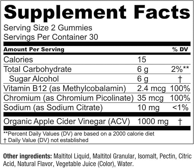 Essential Elements Zero-Sugar ACV Apple Cider Vinegar Gummies from “The Mother” - Naturally-Sourced, Vegan ACV Gummies with Chromium 60 Count (2-Pack)
