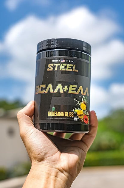 Steel Supplements | High Performance BCAA EAA Powder | Promotes Lean Muscle Growth and Workout Endurance | 2:1:1 Ratio to Recover Muscle Faster 30 Servings. (Bohemian Bliss)