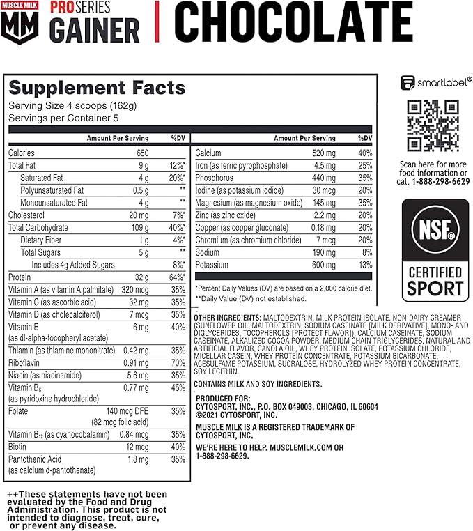 Muscle Milk Gainer Protein Powder, Chocolate, 32g Protein, 5 Pound
