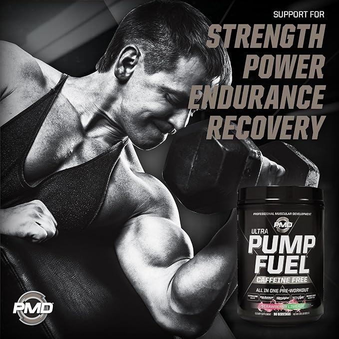PMD Sports Ultra Pump Fuel Caffeine Free - Pre Workout Drink Mix - Energy, Strength, Endurance, Recovery Complex Carbohydrates and Amino Energy - Strawberry Limeade (30 Servings)