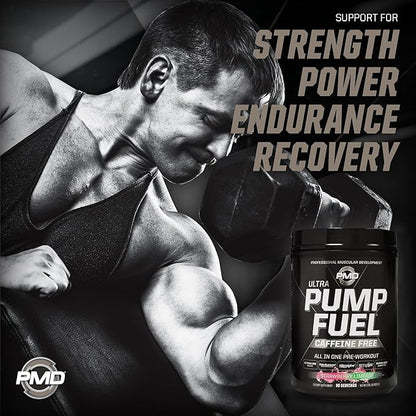 PMD Sports Ultra Pump Fuel Caffeine Free - Pre Workout Drink Mix - Energy, Strength, Endurance, Recovery Complex Carbohydrates and Amino Energy - Strawberry Limeade (30 Servings)