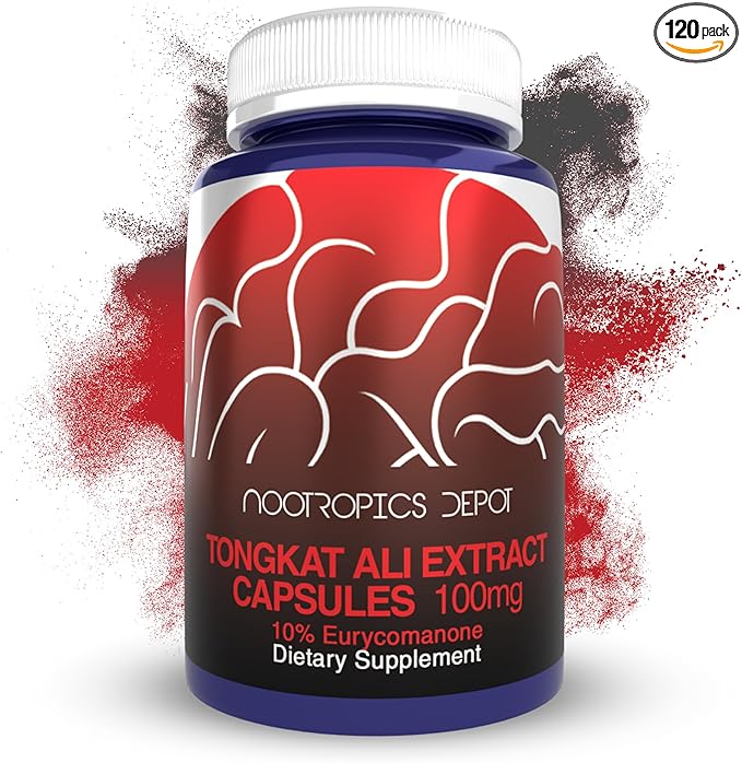Nootropics Depot Tongkat Ali Extract Capsules | 100mg | 120 Count | 10% Eurycomanone by HPTLC | Eurycoma longifolia Root Extract