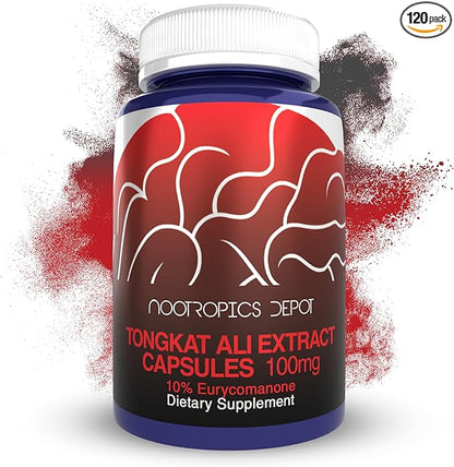 Nootropics Depot Tongkat Ali Extract Capsules | 100mg | 120 Count | 10% Eurycomanone by HPTLC | Eurycoma longifolia Root Extract