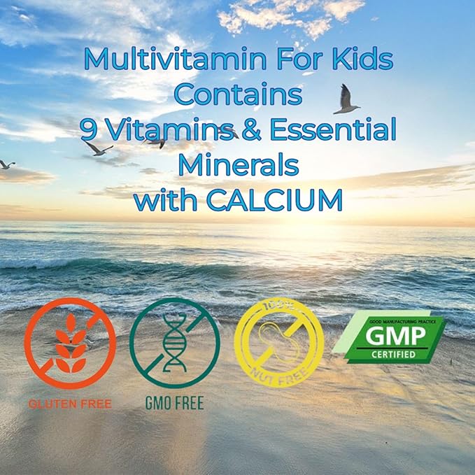 U-MORE Children's Multivitamin Syrup with Calcium, Vitamins C, B3, E, B5, Zinc, B2, B1, B6, A, D - Energy & Immune Support - 5.07 fl oz