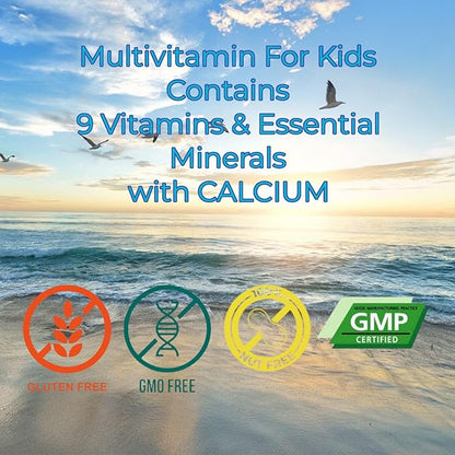 U-MORE Children's Multivitamin Syrup with Calcium, Vitamins C, B3, E, B5, Zinc, B2, B1, B6, A, D - Energy & Immune Support - 5.07 fl oz