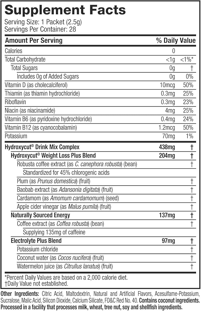 Hydroxycut Drink Mix, Wildberry Blast - 21 Travel-Size Packets - Zero Calories, Zero Sugar - Boost Metabolism, Burn Calories, Increase Energy - For Women & Men
