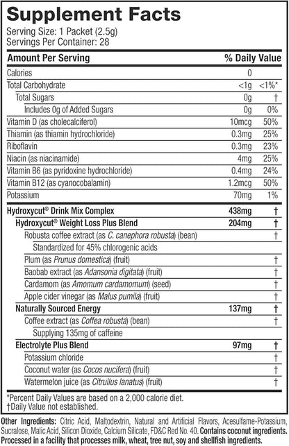 Hydroxycut Drink Mix, Wildberry Blast - 21 Travel-Size Packets - Zero Calories, Zero Sugar - Boost Metabolism, Burn Calories, Increase Energy - For Women & Men