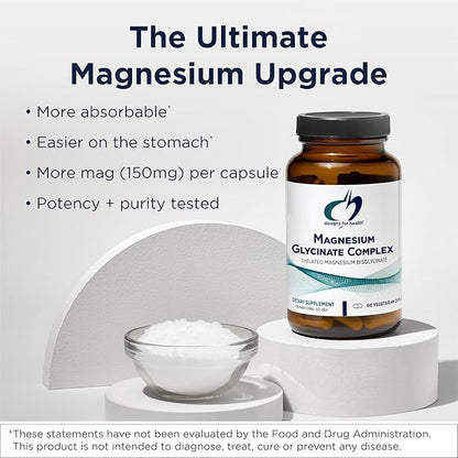 Designs for Health Magnesium Glycinate Complex - Chelated Magnesium Bisglycinate + High Absorption Magnesium Oxide for Heart Health, Immune Support & Bone Strength - Vegan (120 Capsules)