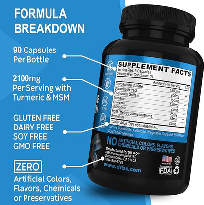 Glucosamine Chondroitin MSM Turmeric - Joint Health Supplement 2100mg Knee Bone & Joints - Joint Support Supplement Pills Advanced Glucosamine Sulfate Capsules Joint Supplements for Men Women Adults