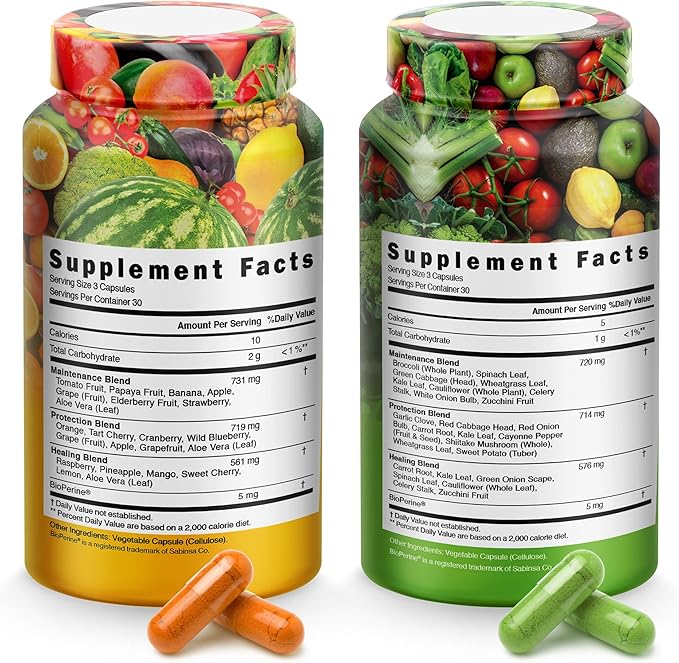Fruits and Vegetables Supplements With BioPerine, Contains 38 Fruits & Vegetables Super Food Powder Supplements Formula For Overall Health & Nature Energy Boost for Adults Men & Women - Made in USA