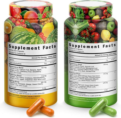 Fruits and Vegetables Supplements With BioPerine, Contains 38 Fruits & Vegetables Super Food Powder Supplements Formula For Overall Health & Nature Energy Boost for Adults Men & Women - Made in USA