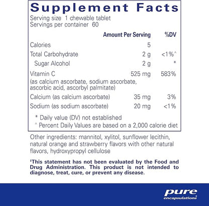 Pure Encapsulations Vitamin C Chewables | Support for Healthy Immune Function and Antioxidant Support* | 60 Chewable Tablets | Natural Orange-Strawberry Flavor