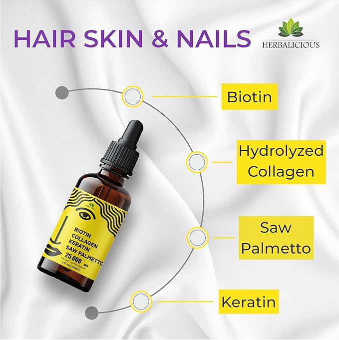 Liquid Biotin Collagen Keratin 4fl oz Liquid Supplements for Women - Comprehensive Formula Hair Skin Nails Supplement with 10000mcg Collagen 5000 mcg Biotin 5000 mcg Keratin 5000 mcg Saw Palmetto