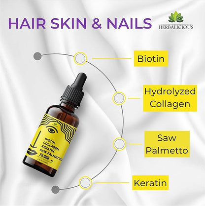 Liquid Biotin Collagen Keratin 4fl oz Liquid Supplements for Women - Comprehensive Formula Hair Skin Nails Supplement with 10000mcg Collagen 5000 mcg Biotin 5000 mcg Keratin 5000 mcg Saw Palmetto