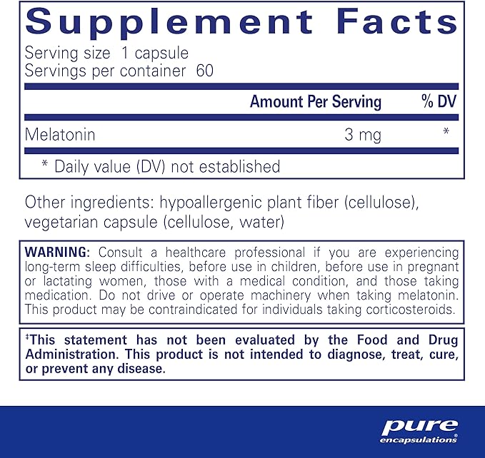 Pure Encapsulations Melatonin 3 mg - Antioxidant Supplement to Support Natural Sleeping & Relief of Occasional Sleeplessness - for Natural Sleep Support* - 60 Capsules