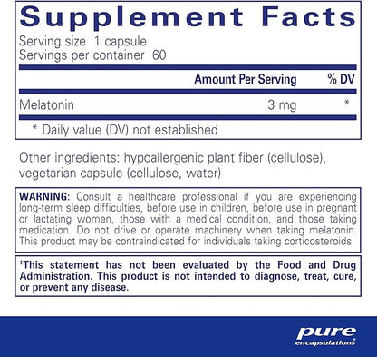 Pure Encapsulations Melatonin 3 mg - Antioxidant Supplement to Support Natural Sleeping & Relief of Occasional Sleeplessness - for Natural Sleep Support* - 60 Capsules
