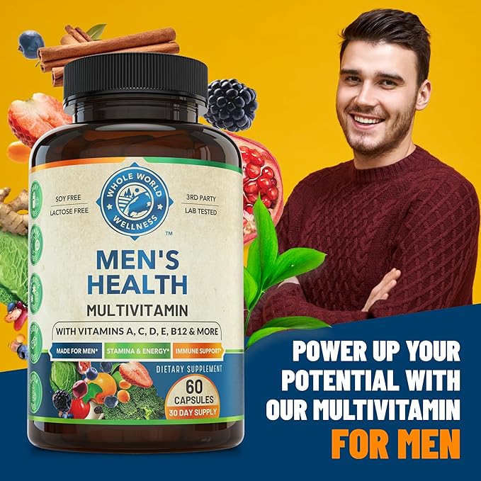 Mens Daily Multivitamin Multimineral Supplement for Energy, Focus, Stamina & Performance. Made for Men with 30+ Nutrients, Fruit & Energy Blend. Mens Vitamins USA Made 60 Capsules