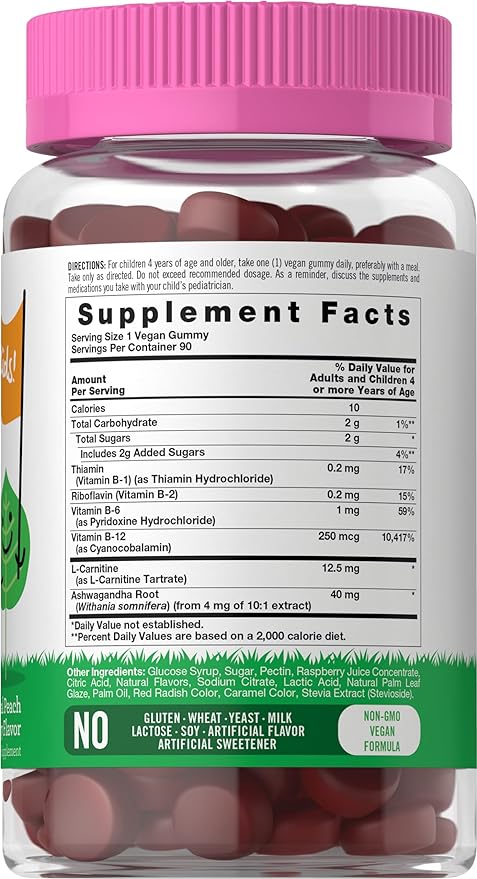 Carlyle Kids B Complex Gummies | 90 Count | Peach Raspberry Flavor | Non-GMO, Gluten Free & Vegan Supplement | Lil' Sprouts