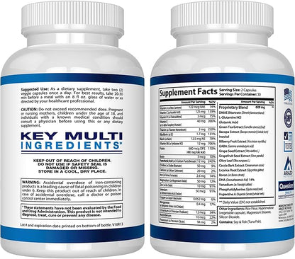 Arazo Nutrition Premium Brain Function Supplement – Memory, Focus, Clarity – Nootropic Booster with DMAE, Bacopa Monnieri, L-Glutamine, Multi Vitamins, Multi Minerals