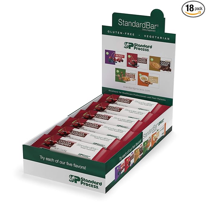 Standard Process StandardBar - Gluten-Free Protein Bar with Whole Food Formula of Calcium, Potassium, and More - Vegetarian - 18 Bar Pack - Cocoa Cherry