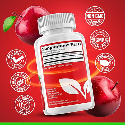 Pure 1950mg Apple Cider Vinegar Supplement | 180 Capsules | No Sour Taste | Pills for Healthy Metabolism, Bloating & Energy | Detox & Digestion Support| Non-GMO, Gluten Free | 100% Natural & Raw