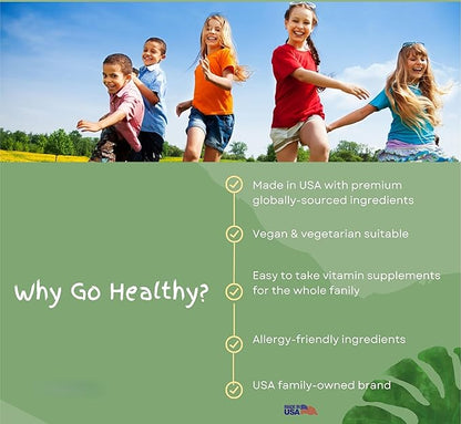 Go Healthy Vitamin D3 K2 (MK-7) All-Trans Drops for Kids - Easy-to-Absorb Vegan D Liquid, Children's Growth & Immune Support, Gluten Free, Delicious Vanilla Flavor - 30 Servings