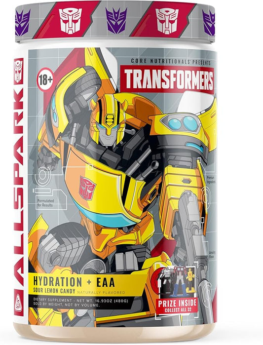 Core Nutritionals | Transformers Allspark Hydration BCAA/EAA Nutritional Supplement Formula (Free Prize Inside - Bumblebee) - for Adults Ages 18+ (30 Servings, Sour Lemon Candy)