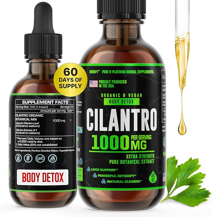 HERBIFY Organic Cilantro Tincture - Herbal Cilantro Supplement for Detox - Rich Source of Antioxidants - Supports Heart and Body Cleanse - Made in USA - Cilantro Extract Organic 4 Fl Oz