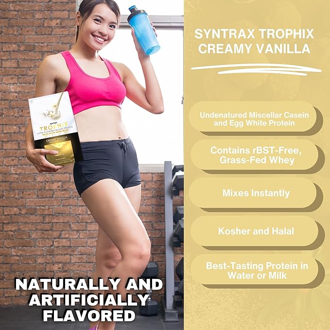 Syntrax Bundle: Trophix Undenatured Casein Protein Vanilla - Creamy Instant Mix Whey Protein & Egg White Protein Powder - 2 Pounds High Protein Powder and Worldwide Nutrition Keychain
