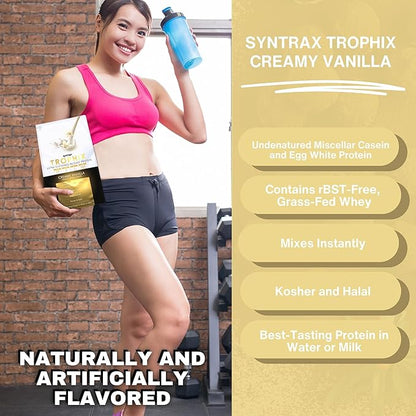 Syntrax Bundle: Trophix Undenatured Casein Protein Vanilla - Creamy Instant Mix Whey Protein & Egg White Protein Powder - 2 Pounds High Protein Powder and Worldwide Nutrition Keychain