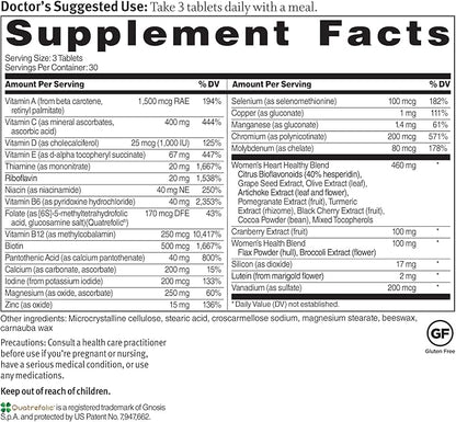Dr. Sinatra Heart Healthy Multivitamin for Women with Vitamin D 1000 IU, A, B12, C, E, Biotin, Folate, and Zinc, 90 Tablets (30-Day Supply)