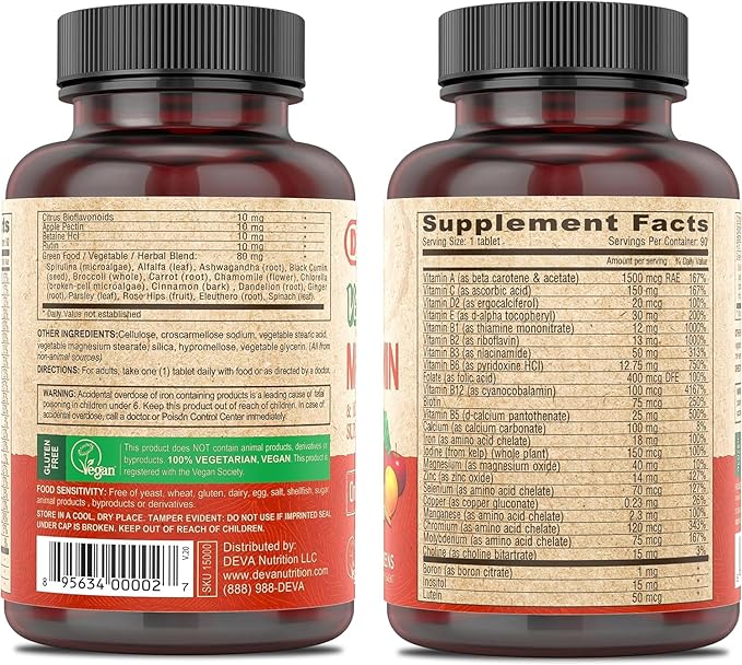 DEVA Vegan Multivitamin & Mineral Supplement - Vegan Formula with Green Whole Foods, Veggies, and Herbs - High Potency - Manufactured in USA and 100% Vegan - 90 Count (Pack of 2)