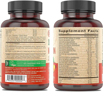 DEVA Vegan Multivitamin & Mineral Supplement - Vegan Formula with Green Whole Foods, Veggies, and Herbs - High Potency - Manufactured in USA and 100% Vegan - 90 Count (Pack of 2)