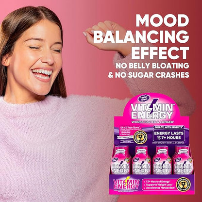 Mood Support Vitamin Energy Drink - Sugar Free, Keto/Vegan Friendly Shots | Mood Balancing with Rhodiola and Chamomile | Energize up to 7+ Hours | Tropical Berry - 1.93 Fl Oz - Pack Of 12