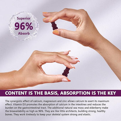 Calcium Magnesium Zinc with Vitamin D3 Supplement, Highly Absorbent Calcium Gummies with 300mg Magnesium glycinate Support Bone & Teeth, Muscle for Adults and Teens,Sugar Free, Vegan (2 Pack)