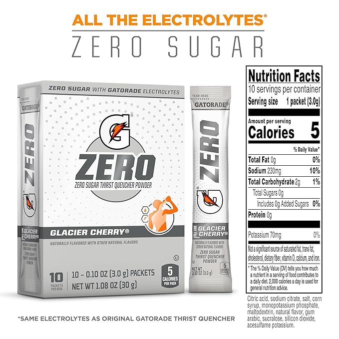 Gatorade G Zero Powder, Glacier Cherry , 10 Count (Pack of 12)